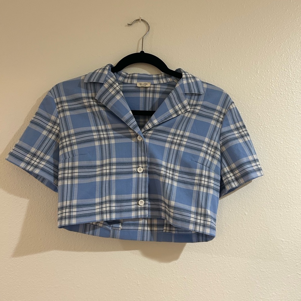 Brandy Melville Blue Plaid Vivian Crop Too